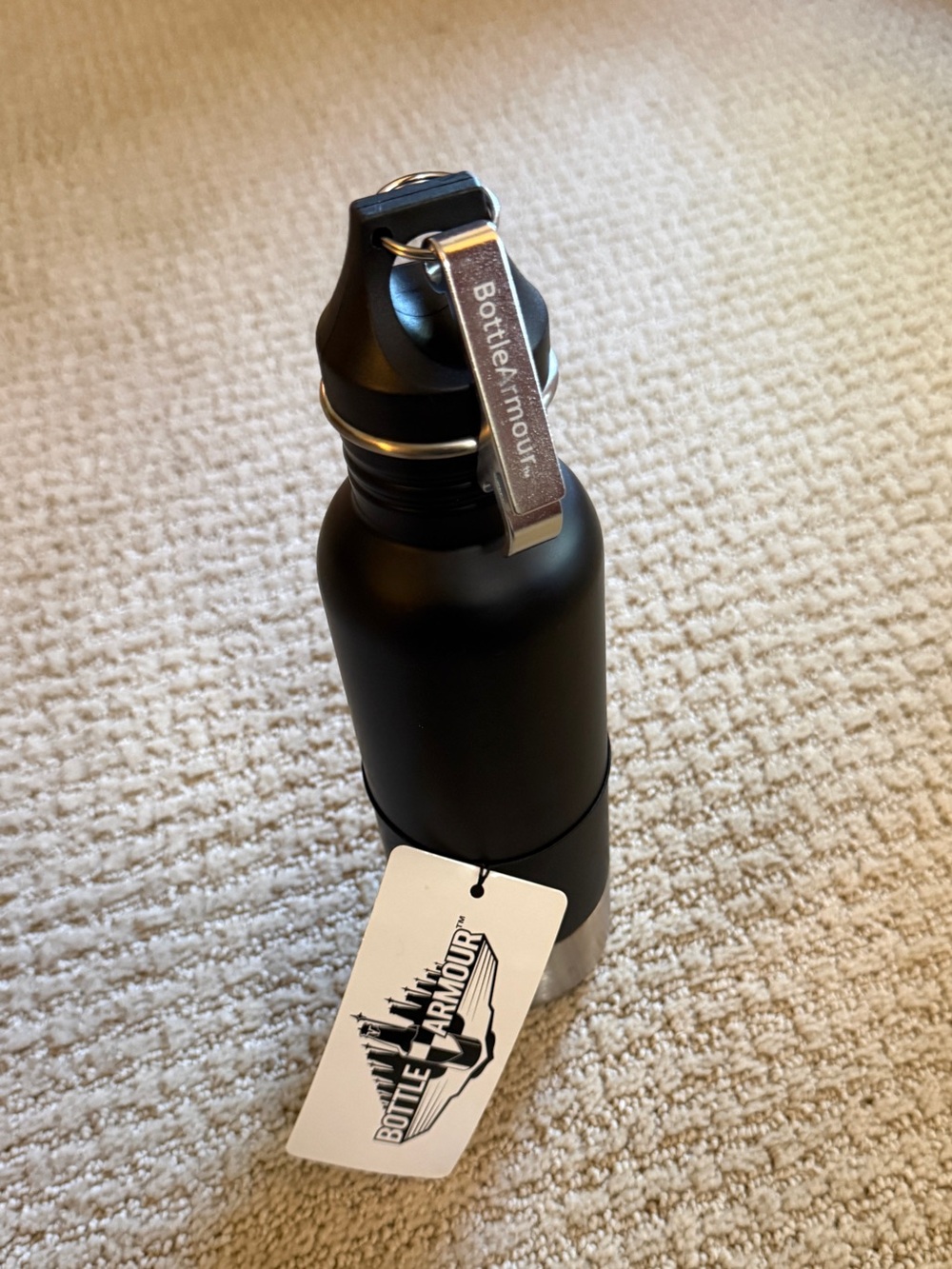 Bottle Armour Black Matte Stainless Bottle Keeper with Silver Clip